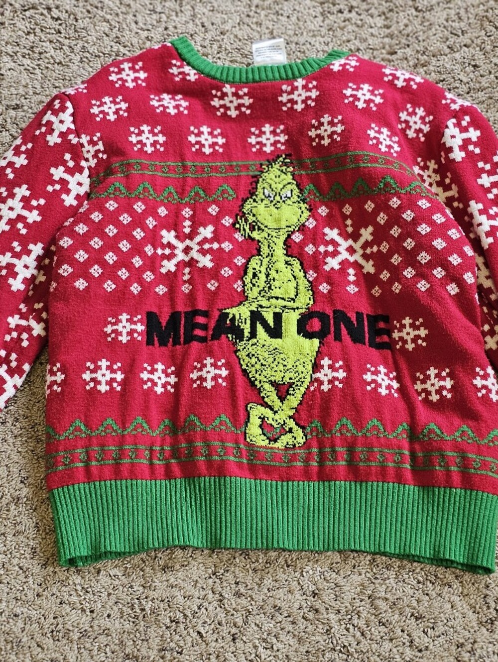Red Grinch Holiday Sweater with Green Trim - Men, Xl